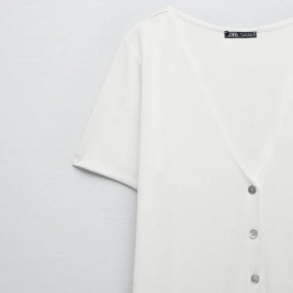 NWT - ZARA Women’s Ribbed Button Up Longline T Shirt / Tunic - Picture 2 of 4